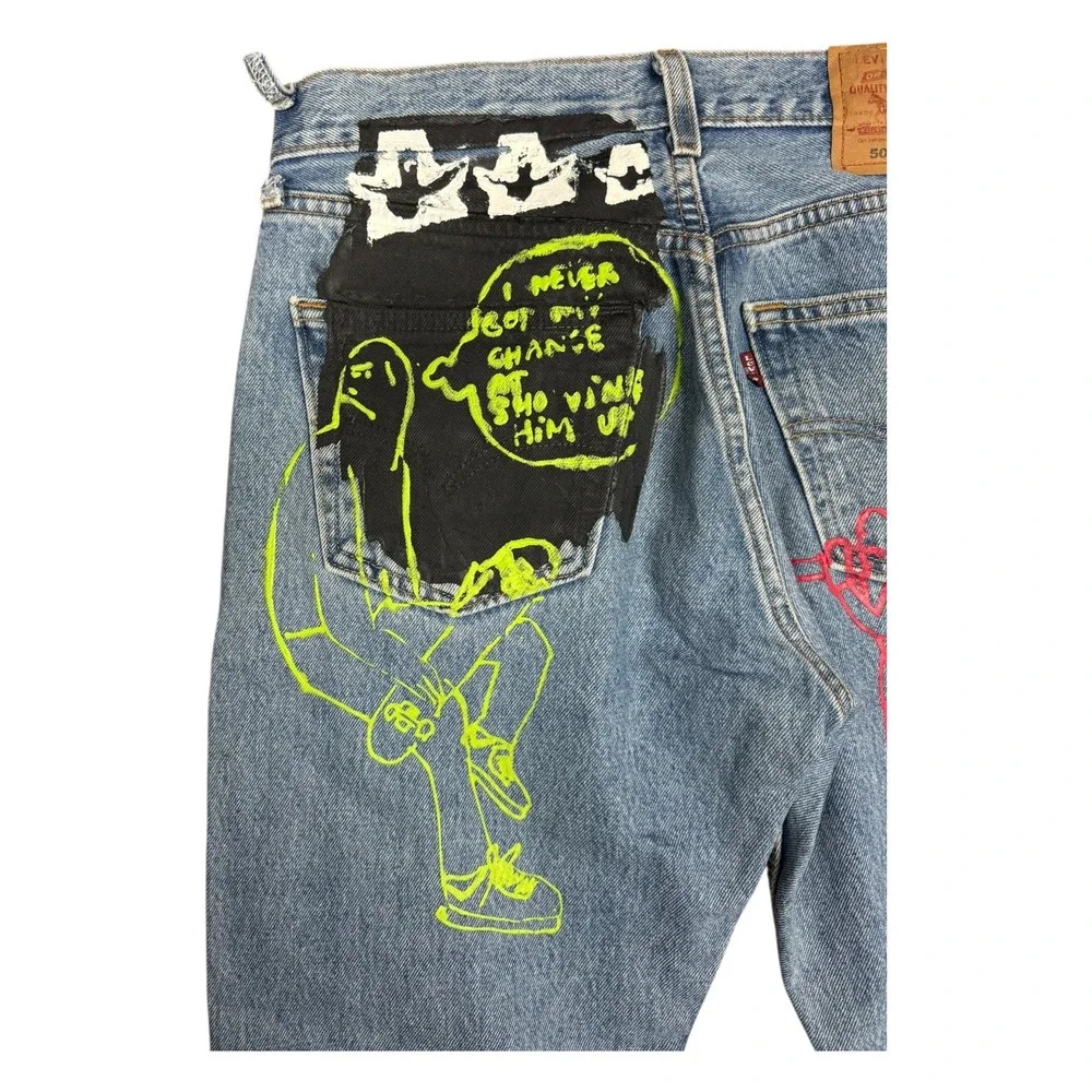 Levis 501 Jeans Mens 31x30 Blue Good Mark Gonzalez Artwork Prints